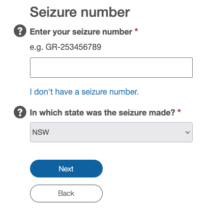 Which state was the seizure made question in the online form